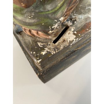 ANTICO GRUPPO SCULTOREO GESSO CASSETTA ELAMOSINA MISSIONI FRANCESCANE '800