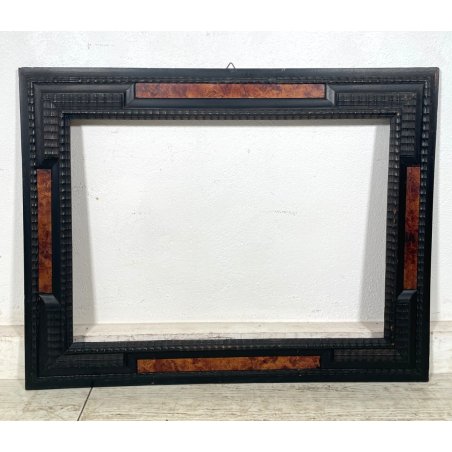 ANTICA CORNICE GUILLOCHE epoca 800 OLD LEGNO SCOLPITO EBANIZZATO 92X72cm RADICA