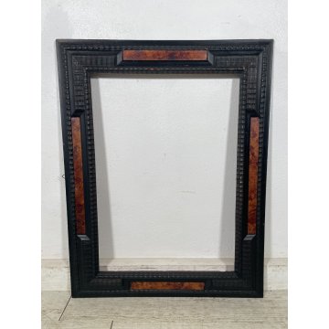 ANTICA CORNICE GUILLOCHE epoca 800 OLD LEGNO SCOLPITO EBANIZZATO 92X72cm RADICA