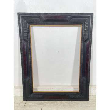 ANTICA CORNICE guillochè epoca 1800 OLD LEGNO SCOLPITO EBANIZZATO 92X72cm RADICA