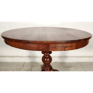 ANTICO TAVOLO SALOTTO ROTONDO ø 89 cm epoca 800 legno NOCE OLD WOOD TABLE pranzo