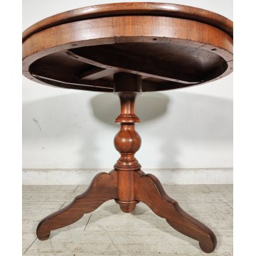 ANTICO TAVOLO SALOTTO ROTONDO ø 89 cm epoca 800 legno NOCE OLD WOOD TABLE pranzo