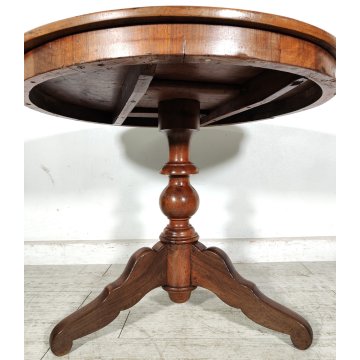 ANTICO TAVOLO SALOTTO ROTONDO ø 89 cm epoca 800 legno NOCE OLD WOOD TABLE pranzo