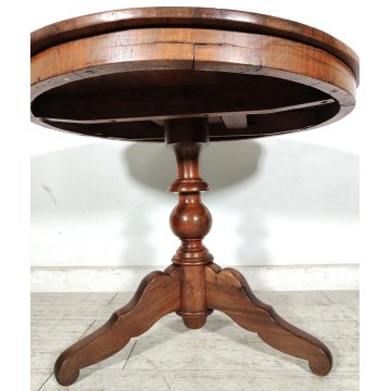 ANTICO TAVOLO SALOTTO ROTONDO ø 89 cm epoca 800 legno NOCE OLD WOOD TABLE pranzo