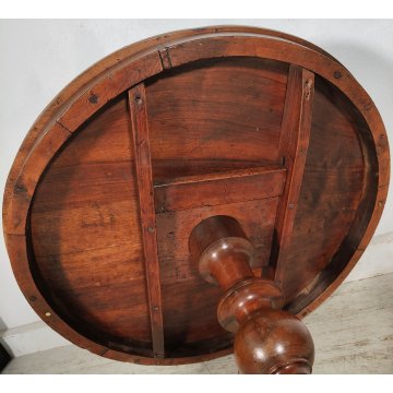 ANTICO TAVOLO SALOTTO ROTONDO ø 89 cm epoca 800 legno NOCE OLD WOOD TABLE pranzo