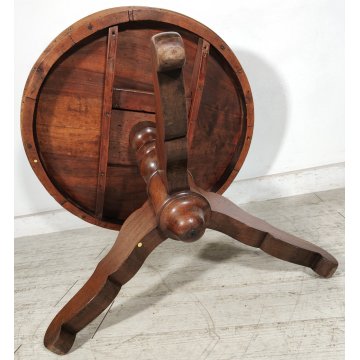 ANTICO TAVOLO SALOTTO ROTONDO ø 89 cm epoca 800 legno NOCE OLD WOOD TABLE pranzo