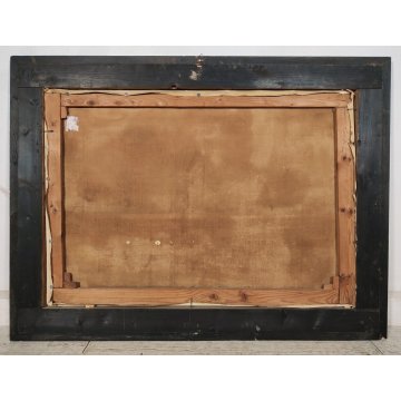 ANTICO GRANDE QUADRO OLIO TELA A Serra PAESAGGIO MARINA BARCHE Cornice Guilloche