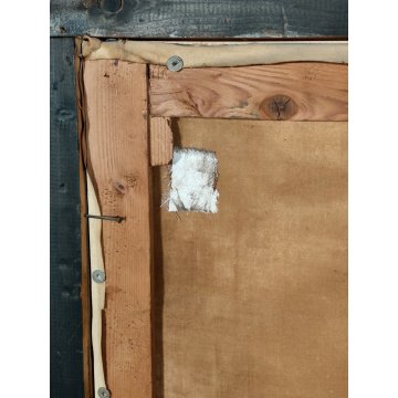 ANTICO GRANDE QUADRO OLIO TELA A Serra PAESAGGIO MARINA BARCHE Cornice Guilloche