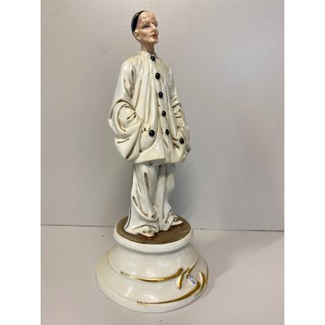 STATUINA FIGURA Pierrot 1846 PORCELLANA CAPODIMONTE Roberto Brambilla 30 cm/h