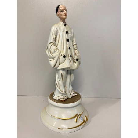STATUINA FIGURA Pierrot 1846 PORCELLANA CAPODIMONTE Roberto Brambilla 30 cm/h