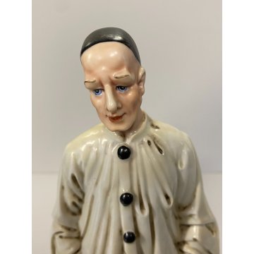 STATUINA FIGURA Pierrot 1846 PORCELLANA CAPODIMONTE Roberto Brambilla 30 cm/h