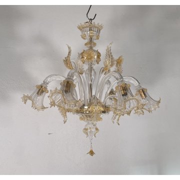ANTICO LAMPADARIO PRIMI 1900 VETRO ORO MURANO FOGLIE 6 LUCI VENEZIA HANGING LAMP