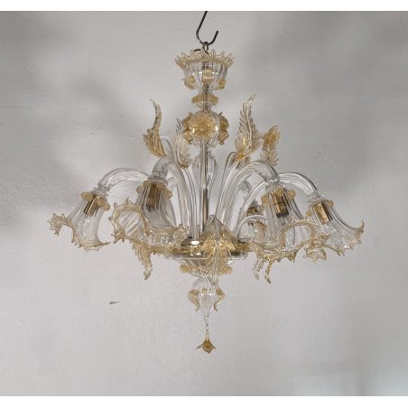 ANTICO LAMPADARIO PRIMI 1900 VETRO ORO MURANO FOGLIE 6 LUCI VENEZIA HANGING LAMP
