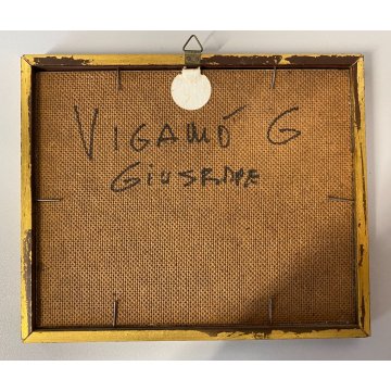 ANTICO QUADRO DIPINTO OLIO G. Viganò PAESAGGIO FLUVIALE PONTE CHIESA BORGO 900