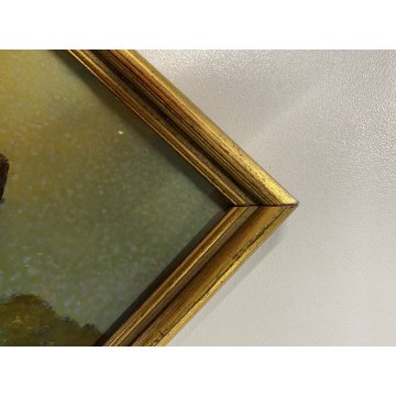 ANTICO QUADRO DIPINTO OLIO G. Viganò PAESAGGIO FLUVIALE PONTE CHIESA BORGO 900