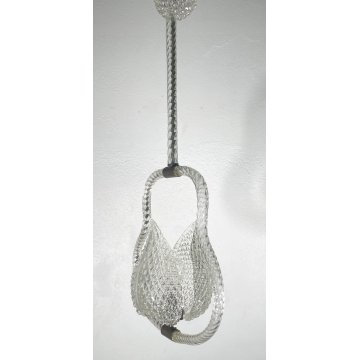 ANTICO LAMPADARIO BAROVIER & TOSO ANNI 40 VETRO MURANO FOGLIE TRASPARENTI OTTONE