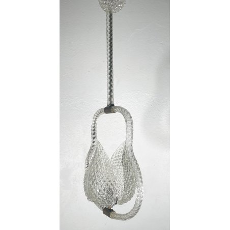 ANTICO LAMPADARIO BAROVIER & TOSO ANNI 40 VETRO MURANO FOGLIE TRASPARENTI OTTONE