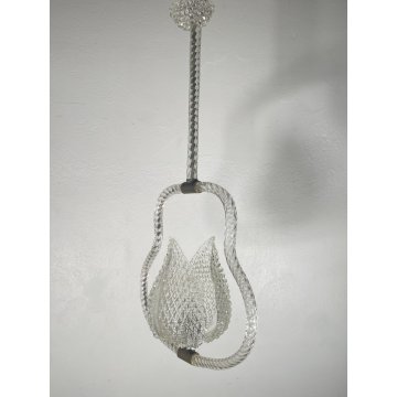 ANTICO LAMPADARIO BAROVIER & TOSO ANNI 40 VETRO MURANO FOGLIE TRASPARENTI OTTONE