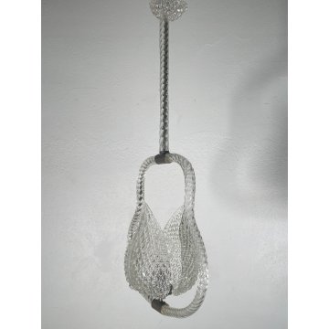 ANTICO LAMPADARIO BAROVIER & TOSO ANNI 40 VETRO MURANO FOGLIE TRASPARENTI OTTONE