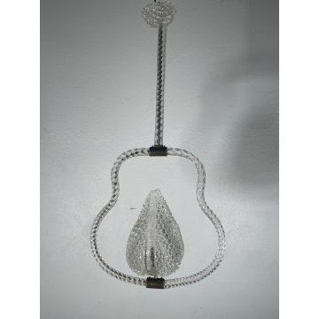 ANTICO LAMPADARIO BAROVIER & TOSO ANNI 40 VETRO MURANO FOGLIE TRASPARENTI OTTONE