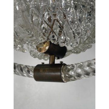 ANTICO LAMPADARIO BAROVIER & TOSO ANNI 40 VETRO MURANO FOGLIE TRASPARENTI OTTONE