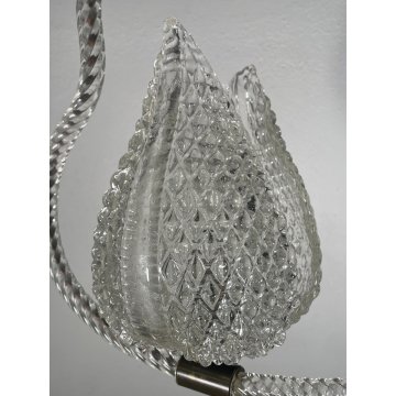 ANTICO LAMPADARIO BAROVIER & TOSO ANNI 40 VETRO MURANO FOGLIE TRASPARENTI OTTONE