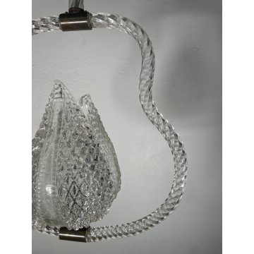 ANTICO LAMPADARIO BAROVIER & TOSO ANNI 40 VETRO MURANO FOGLIE TRASPARENTI OTTONE