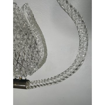 ANTICO LAMPADARIO BAROVIER & TOSO ANNI 40 VETRO MURANO FOGLIE TRASPARENTI OTTONE