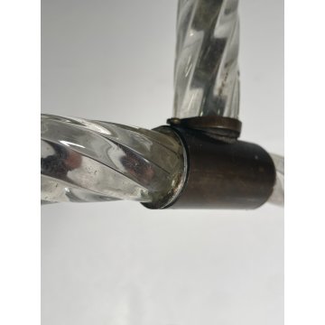 ANTICO LAMPADARIO BAROVIER & TOSO ANNI 40 VETRO MURANO FOGLIE TRASPARENTI OTTONE