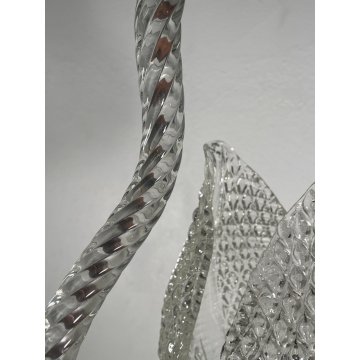 ANTICO LAMPADARIO BAROVIER & TOSO ANNI 40 VETRO MURANO FOGLIE TRASPARENTI OTTONE
