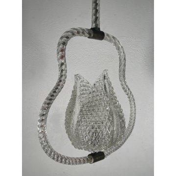 ANTICO LAMPADARIO BAROVIER & TOSO ANNI 40 VETRO MURANO FOGLIE TRASPARENTI OTTONE