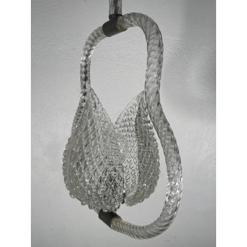 ANTICO LAMPADARIO BAROVIER & TOSO ANNI 40 VETRO MURANO FOGLIE TRASPARENTI OTTONE