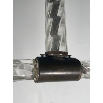 ANTICO LAMPADARIO BAROVIER & TOSO ANNI 40 VETRO MURANO FOGLIE TRASPARENTI OTTONE