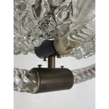 ANTICO LAMPADARIO BAROVIER & TOSO ANNI 40 VETRO MURANO FOGLIE TRASPARENTI OTTONE
