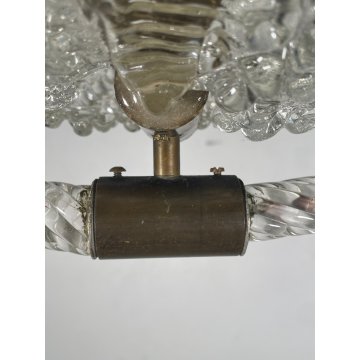ANTICO LAMPADARIO BAROVIER & TOSO ANNI 40 VETRO MURANO FOGLIE TRASPARENTI OTTONE
