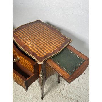 COPPIA COMODINI LUIGI XV LEGNO INTARSIATO EPOC 900 CASSETTI DECORI BRONZO DORATO