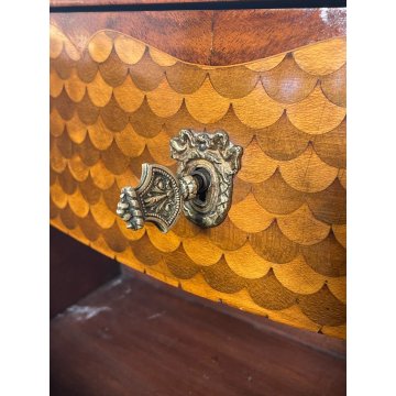 COPPIA COMODINI LUIGI XV LEGNO INTARSIATO EPOC 900 CASSETTI DECORI BRONZO DORATO