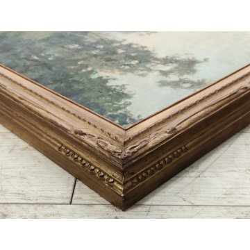 GRANDE ANTICO DIPINTO OLIO TAVOLA Gigi Comolli PAESAGGIO campagna SOLE ALBA