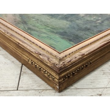 GRANDE ANTICO DIPINTO OLIO TAVOLA Gigi Comolli PAESAGGIO campagna SOLE ALBA