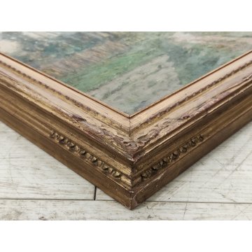 GRANDE ANTICO DIPINTO OLIO TAVOLA Gigi Comolli PAESAGGIO campagna SOLE ALBA