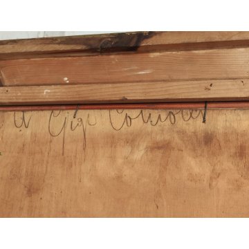 GRANDE ANTICO DIPINTO OLIO TAVOLA Gigi Comolli PAESAGGIO campagna SOLE ALBA