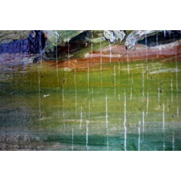 ANTICO QUADRO DIPINTO OLIO TAVOLA PAESAGGIO FIGURE VIALE BOSCO AUTUNNO 900