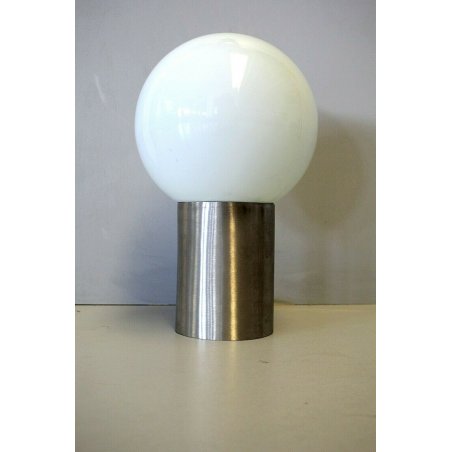 LAMPADA DA TAVOLO LUCE SOFFUSA SFERA VETRO OPALINO ACCIAIO VINTAGE LAMP 70's