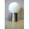 LAMPADA DA TAVOLO LUCE SOFFUSA SFERA VETRO OPALINO ACCIAIO VINTAGE LAMP 70's