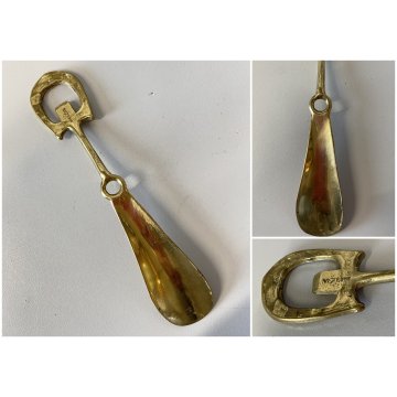 CALZASCARPE VINTAGE OTTONE LUCIDO ANTICATO IMPUGNATURA STAFFA CALZOLAIO '900