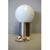 LAMPADA DA TAVOLO LUCE SOFFUSA SFERA VETRO OPALINO ACCIAIO VINTAGE LAMP 70's