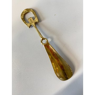 CALZASCARPE VINTAGE OTTONE LUCIDO ANTICATO IMPUGNATURA STAFFA CALZOLAIO '900