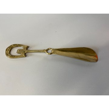 CALZASCARPE VINTAGE OTTONE LUCIDO ANTICATO IMPUGNATURA STAFFA CALZOLAIO '900