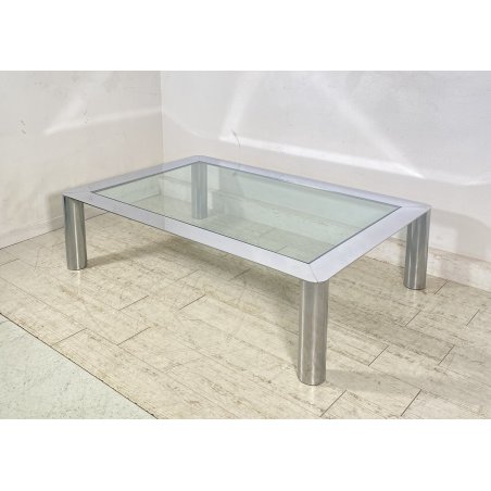 TAVOLINO SALOTTO Sergio Mazza ANNI 70 Cinova ACCIAIO CROMATO VETRO TABLE DESIGN