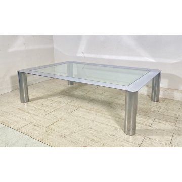 TAVOLINO SALOTTO Sergio Mazza ANNI 70 Cinova ACCIAIO CROMATO VETRO TABLE DESIGN